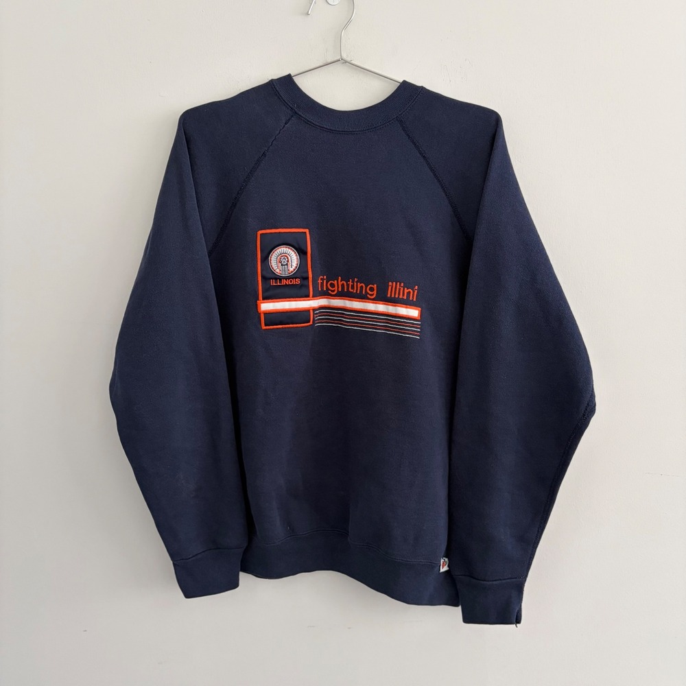 Vintage Midwest Illinois Fighting Illini Crewneck Sweatshirt Navy Blue Mens